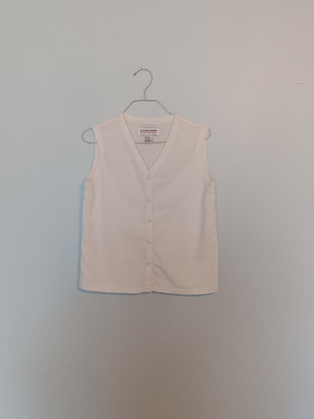 Vintage White Linen-Cotton Blend Sleeveless Button Down - Size Small